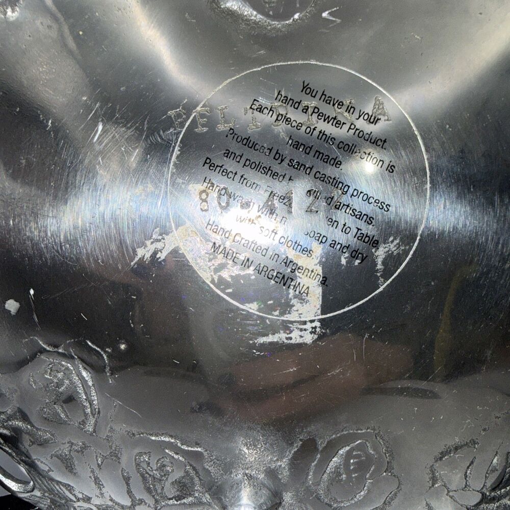 Peltrina Pewter Rose Heart Shaped Dish Made In Argentina Hand Made - Picture 2 of 8